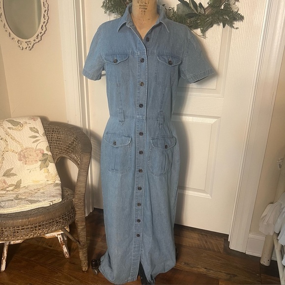 Vintage Robbie Bee 100% cotton maxi light denim dress size 6 - Picture 1 of 7